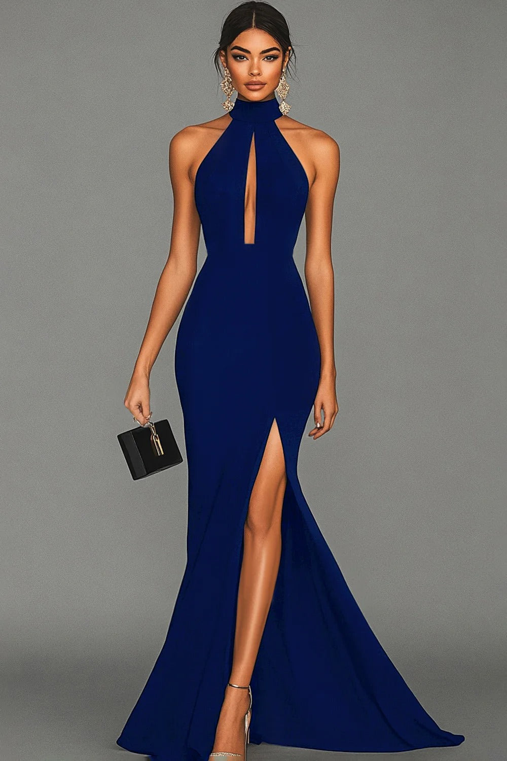 Sheath/Column Stain Evening Dress Sleeveless Floor-Length Halte With Side Slit