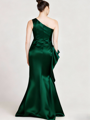 Sheath/Column Mother of the Bride Dresses One Shoulder Sleevesless Elegant Formal Floor-Length With Ruffles & Appliques