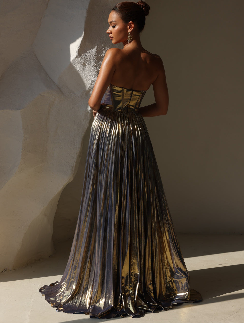 A-Line/Princess Evening Dress Strapless Formal Prom Long Pleated Dresses With Split Side