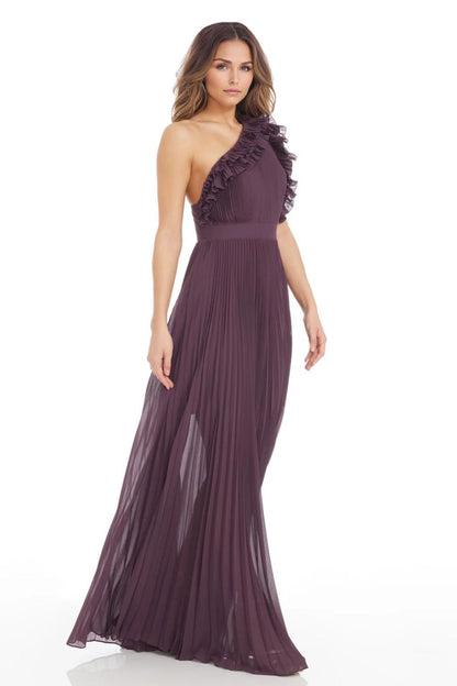 A-Line/Princess Chiffon Bridesmaid Dresses Floor-Length One-Shoulder&Ruffle Sleeveless With Back Zipper