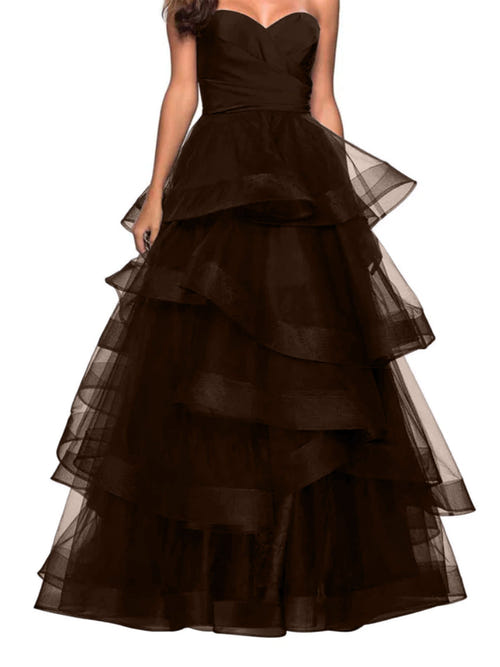 A字心形领荷叶边舞会晚礼服