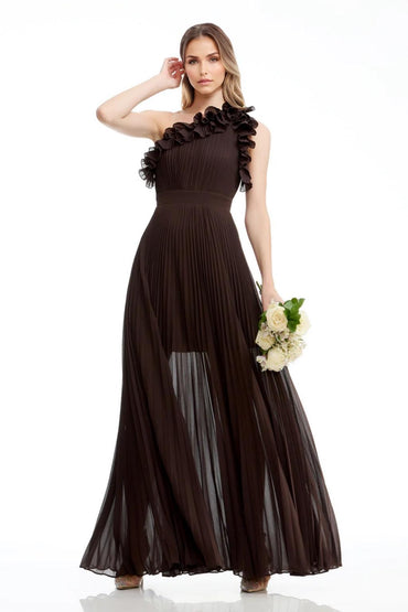A-Line/Princess Chiffon Bridesmaid Dresses Floor-Length One-Shoulder&Ruffle Sleeveless With Back Zipper