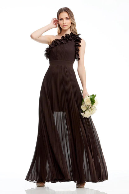 A-Line/Princess Chiffon Bridesmaid Dresses Floor-Length One-Shoulder&Ruffle Sleeveless With Back Zipper