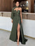 Sheath/Column Evening Dress Off The Shoulder Sleeveless Floor-Length High Side Split&Pleats Convertible Formal Dress