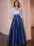 A-Line Evening Dress High Split Formal Gown Wedding Guest Floor Length Long Sleeve V Neck Belt / Sash Satin with Pleats Slit