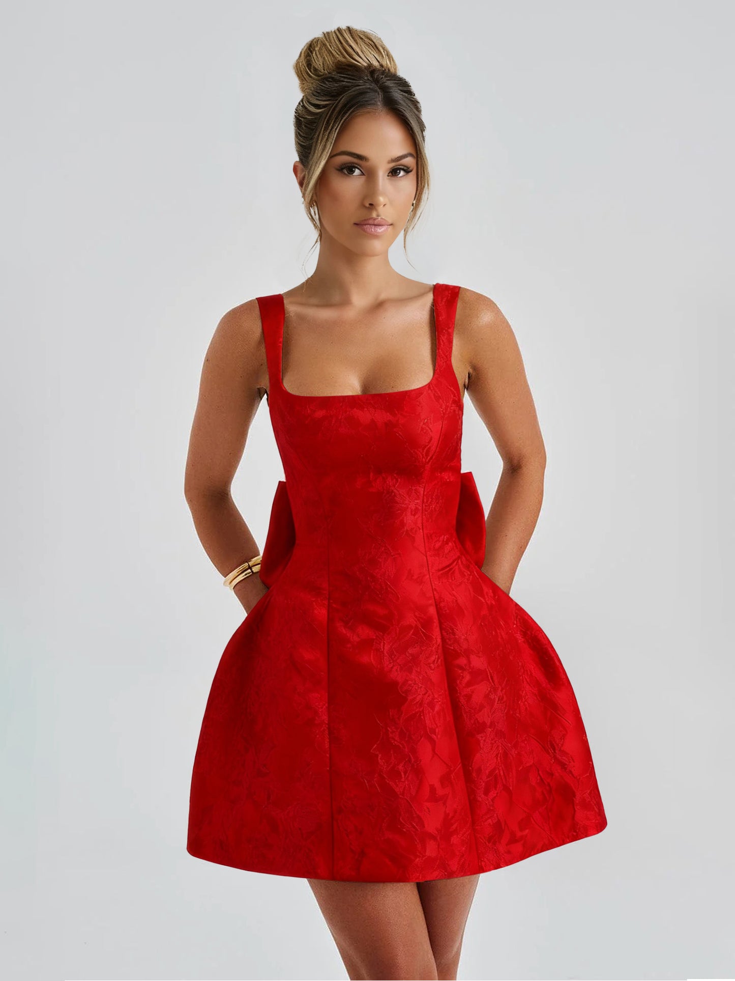 A Line/Princess Christmas Party Dresses Short/Mini Spaghetti Straps Sleeveless With Detachable Bow Cocktail