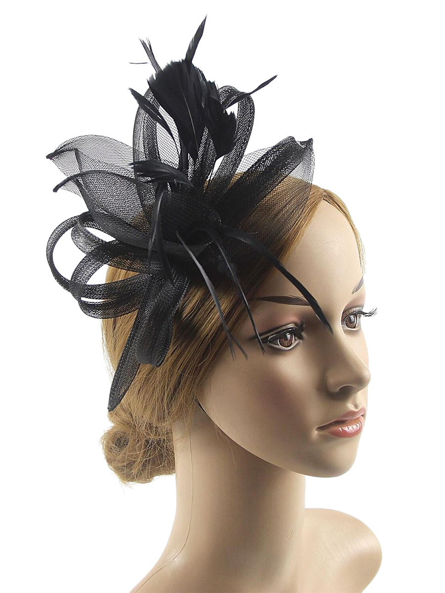 Vintage Organza Wedding Floppy Hat Fascinators/Headpiece with Feather & Bow