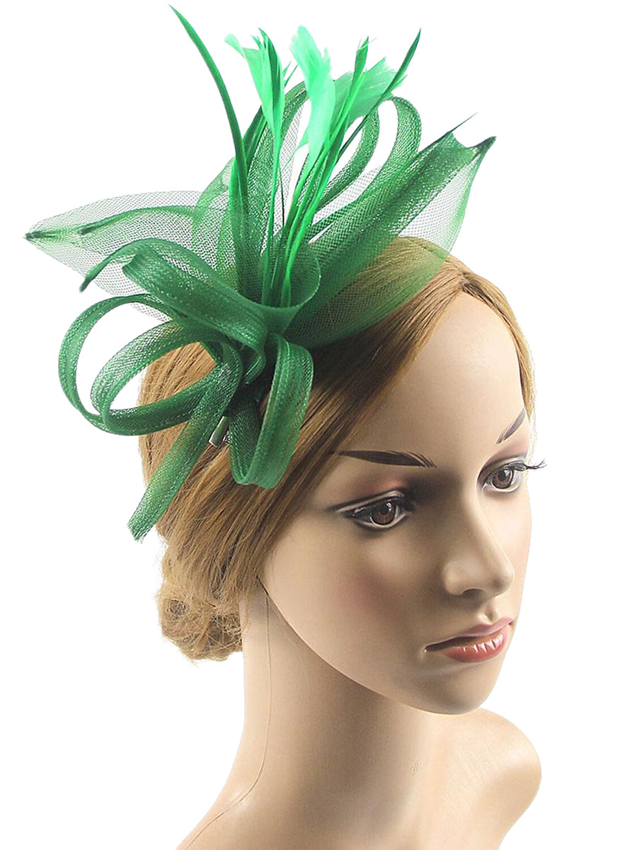Vintage Organza Wedding Floppy Hat Fascinators/Headpiece with Feather & Bow