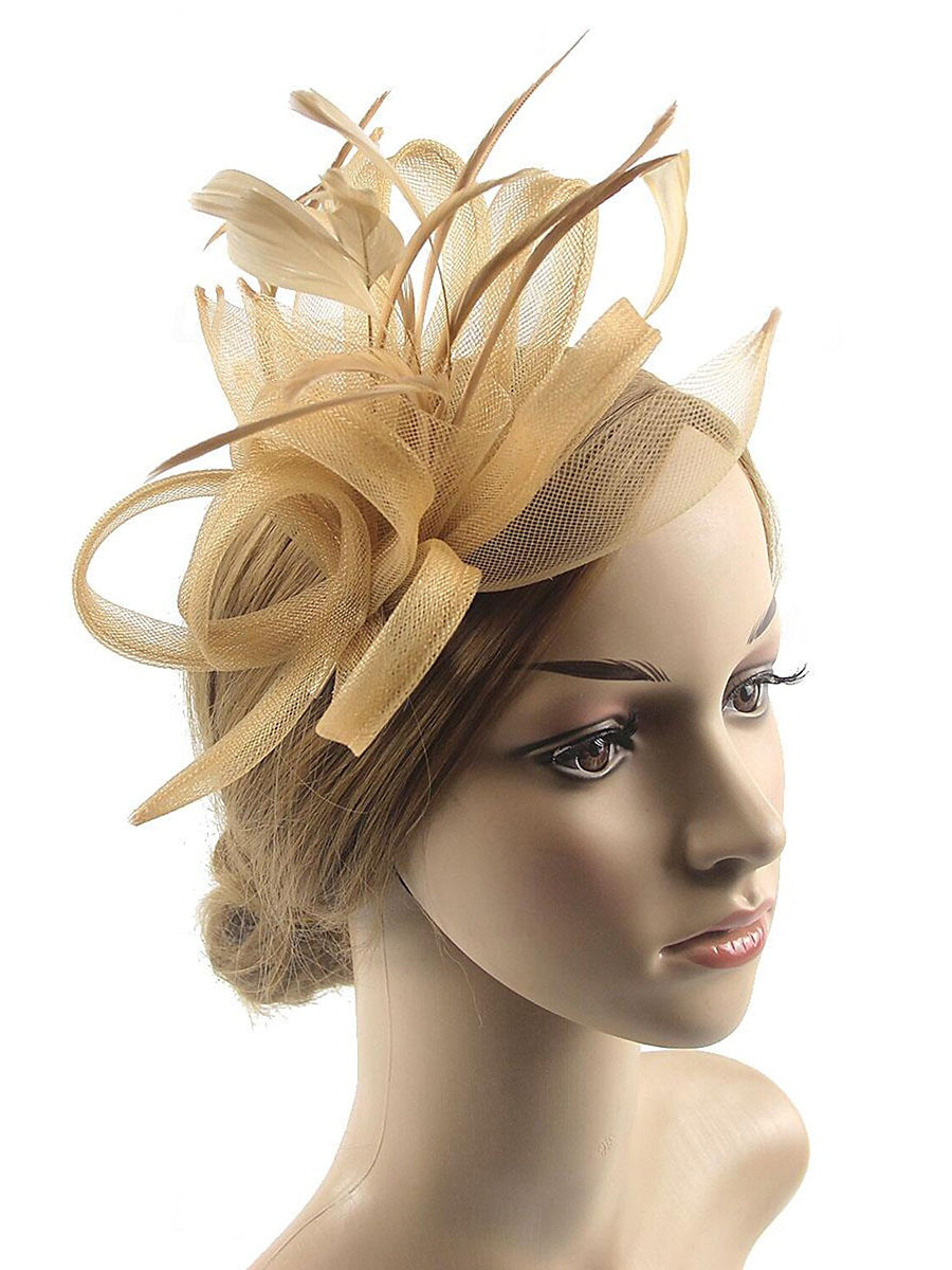 Vintage Organza Wedding Floppy Hat Fascinators/Headpiece with Feather & Bow