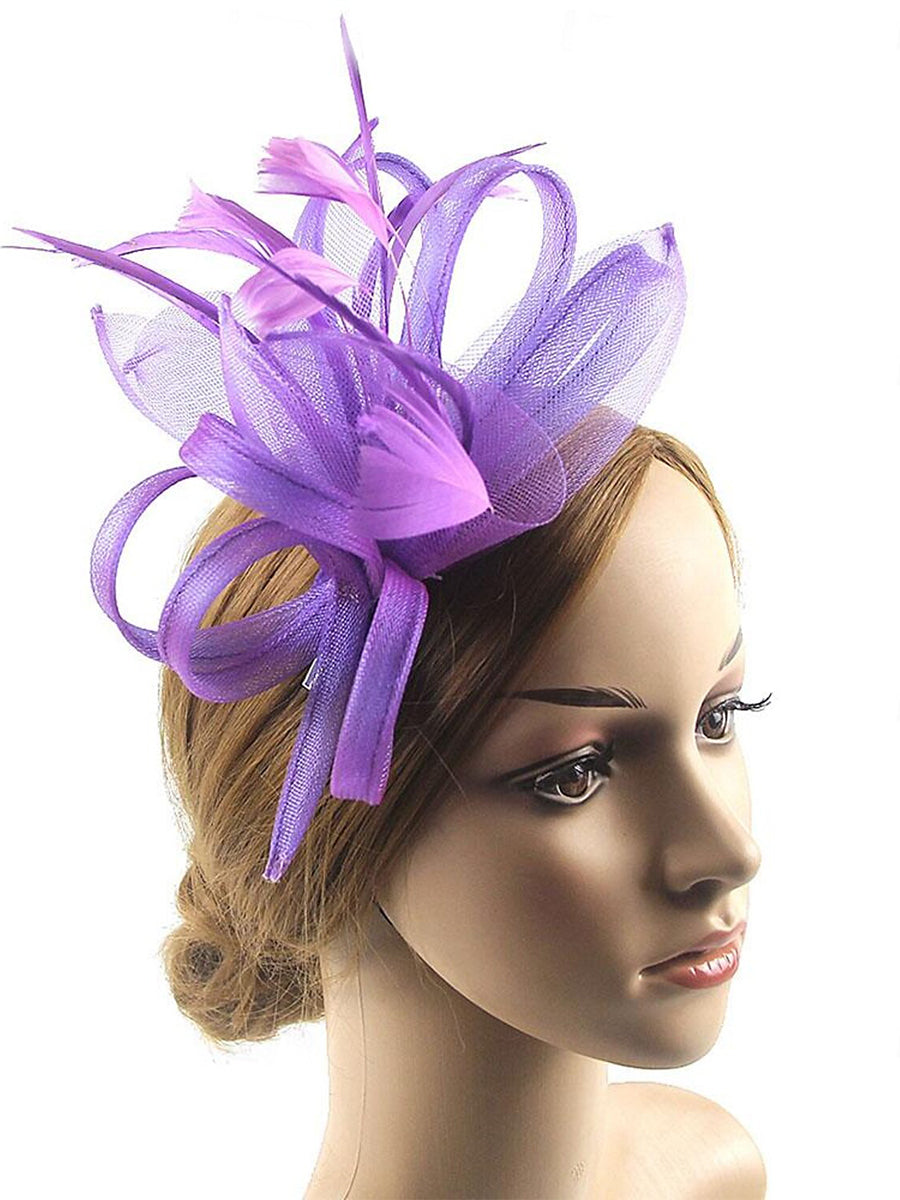 Vintage Organza Wedding Floppy Hat Fascinators/Headpiece with Feather & Bow