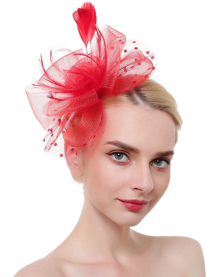 Pink Organza Holiday Fedora Hat Feather Mini Spot Fascinators/Headpiece