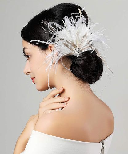 White Vintage Classical Feather Wedding Elegant Hat Fascinators/Headpiece with Crystal