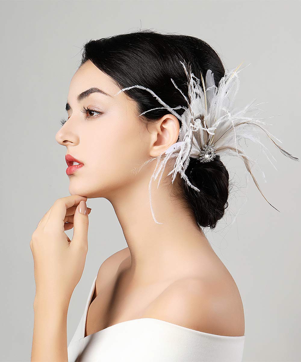 White Vintage Classical Feather Wedding Elegant Hat Fascinators/Headpiece with Crystal