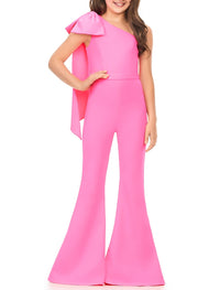 One-Shoulder Girls Prom Jumpsuits with Bowknot