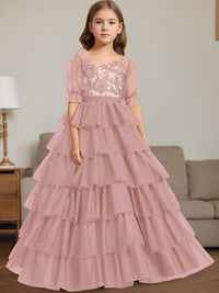 Ball-Gown Scoop Neck Sleeveless Floor-Length Flower Girl Dress with Lace