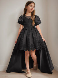 Ball-Gown Scoop Neck Short Sleeves Knee-Length Flower Girl Dress with Appliques