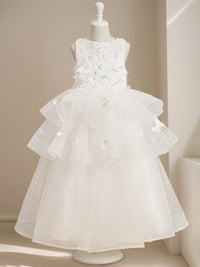 Ball-Gown Round Neck Sleeveless Ankle-Length Flower Girl Dress with Lace