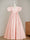 A-Line/Princess V-Neck Short Sleeves Floor-Length Flower Girl Dress with 3D Flowers