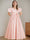 A-Line/Princess V-Neck Short Sleeves Floor-Length Flower Girl Dress with 3D Flowers