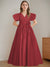 A-Line/Princess V-Neck Short Sleeves Floor-Length Flower Girl Dress with 3D Flowers