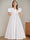 A-Line/Princess V-Neck Short Sleeves Floor-Length Flower Girl Dress with 3D Flowers