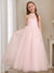 A-Line/Princess Halter Neck Sleeveless Floor-Length Flower Girl Dress with Bowknot