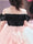 一字肩落地大摆/公主裙褶边薄纱女童派对礼服