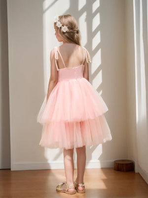 A-line Tulle Knee-length Pearl Pink Dress