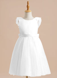 A-line Satin Tulle Knee-length Flower Girl Dress