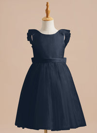 A-line Satin Tulle Knee-length Flower Girl Dress