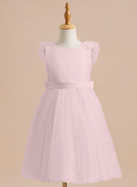 A-line Satin Tulle Knee-length Flower Girl Dress