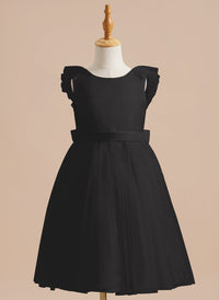 A-line Satin Tulle Knee-length Flower Girl Dress