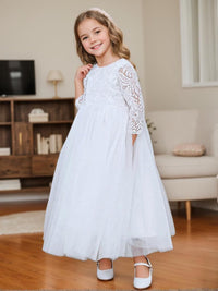 Girls Peony Lace Back A Line Tutu Tulle Party Flower Girl Dress