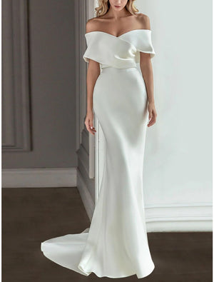 A-Line/Princess Off-the-Shoulder Floor-length Wedding Dress