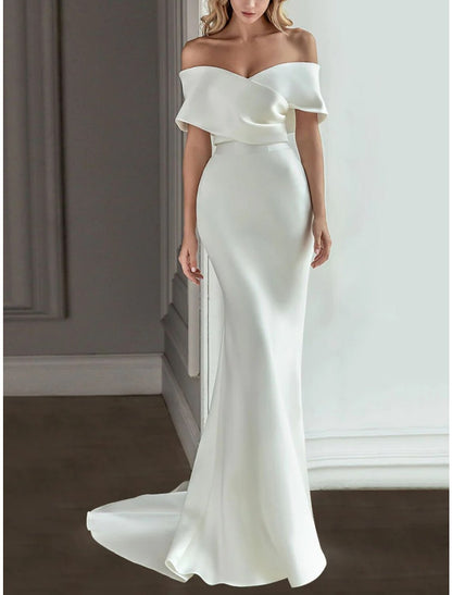 A-Line/Princess Off-the-Shoulder Floor-length Wedding Dress