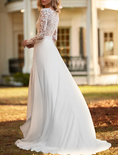Two Piece Wedding Jumpsuits Scoop Floor-length Lace Wedding Dress