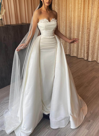 Mermaid/Trumpet V-Neck Long Sleeves Floor-Length Wedding Dresses with Beading