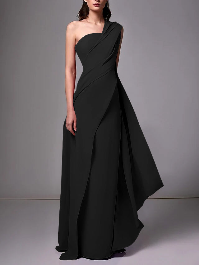 black one shoulder mother of the bride dress 2026 Black Sheath Mother of the Bride Dress Luxury Crystals One Shoulder Sleeveless Floor-Length Formal Party Gown
