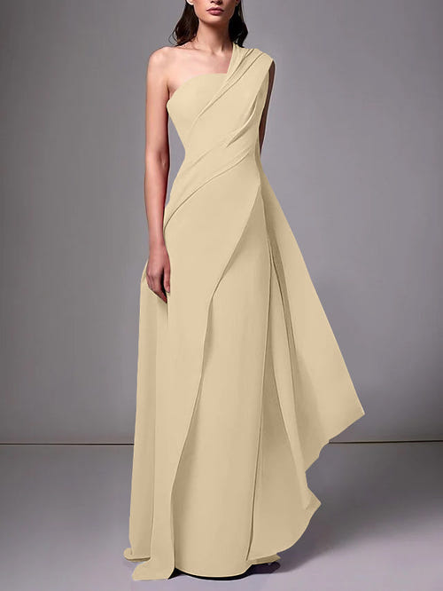Sheath/Column One-Shoulder Sleeveless Evening Dresses With Pleats Ruched