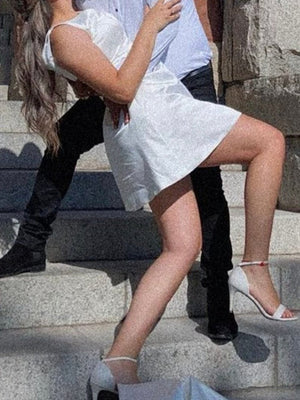 A-Line/Princess V-Neck Mini Wedding Dress With Bow