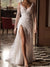 Sheath/Column V-Neck Floor-Length Sequins Wedding Dress With Split