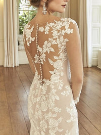 Mermaid/Trumpet Illusion Neck Long Sleeve Wedding Dresses Court Train with Embroidery