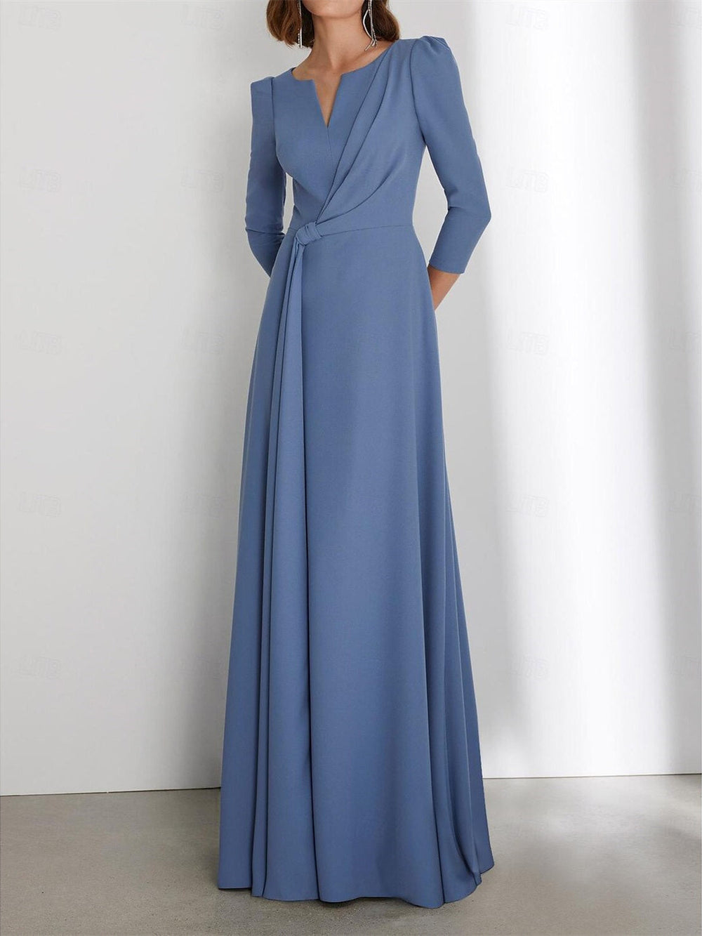 A-Line/Princess Floor Length 3/4 Length Sleeve V Neck  Wedding Guest Dresses with Criss Cross Ruched