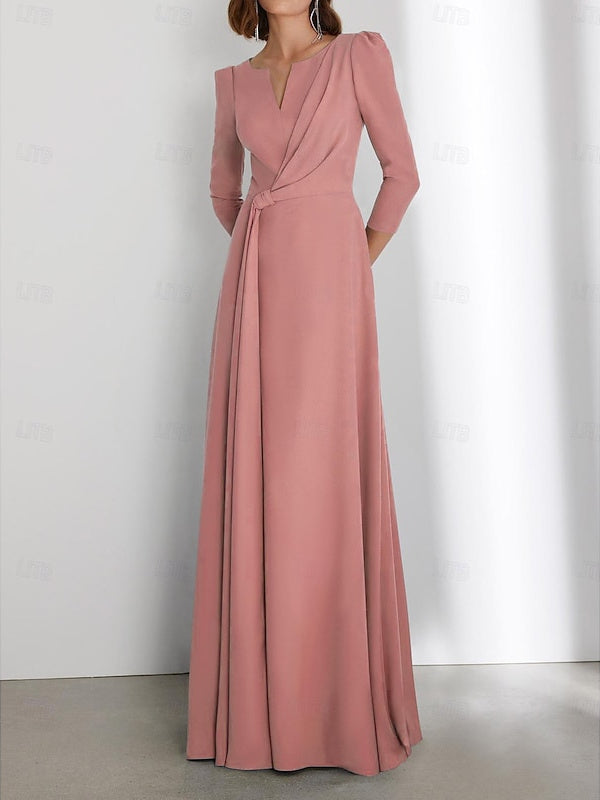 A-Line/Princess Floor Length 3/4 Length Sleeve V Neck  Wedding Guest Dresses with Criss Cross Ruched