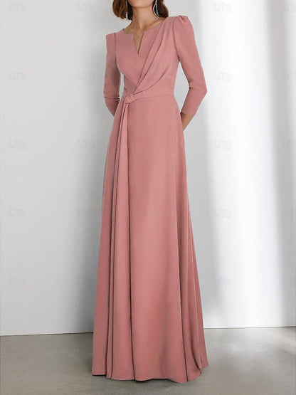 A-Line/Princess Floor Length 3/4 Length Sleeve V Neck  Wedding Guest Dresses with Criss Cross Ruched