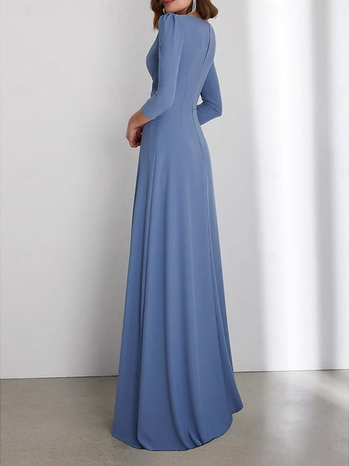 A-Line/Princess Floor Length 3/4 Length Sleeve V Neck  Wedding Guest Dresses with Criss Cross Ruched
