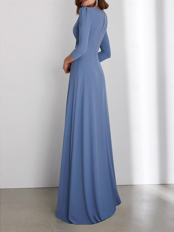 A-Line/Princess Floor Length 3/4 Length Sleeve V Neck  Wedding Guest Dresses with Criss Cross Ruched