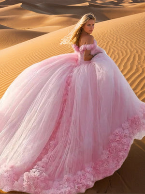 Ball Gown Off-the-Shoulder Sleeveless Gorgeous Wedding Dress with Embroidery