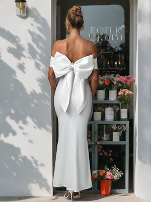 Sheath/Column Off-the-Shoulder Sleeveless Gorgeous Wedding Dress with Detachable bow