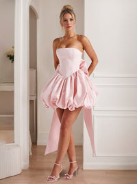 A-Line/Princess Strapless Sleeveless Mini/Short Classic Wedding Dress with Detachable Bow